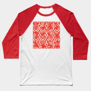 Tigers and Leaves with Tribal Shapes in Red Baseball T-Shirt
